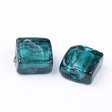 Handmade Silver Foil Lampwork Beads, Square, Teal, 12x12x6mm, 20pc/Set