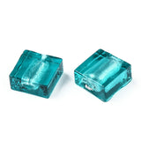 Handmade Silver Foil Lampwork Beads, Square, Teal, 12x12x6mm, 20pc/Set