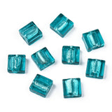 Handmade Silver Foil Lampwork Beads, Square, Teal, 12x12x6mm, 20pc/Set