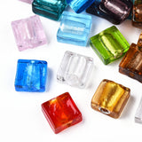 Handmade Silver Foil Lampwork Beads, Square, Mixed Color, 12x12x6mm, 20pc/Set