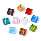 Handmade Silver Foil Lampwork Beads, Square, Mixed Color, 12x12x6mm, 20pc/Set