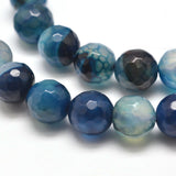 Dyed Natural Agate Faceted Round Beads Strands, Cornflower Blue, 8mm, Hole: 1mm, about 48pcs/strand, 14.5 inch