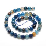 Dyed Natural Agate Faceted Round Beads Strands, Cornflower Blue, 8mm, Hole: 1mm, about 48pcs/strand, 14.5 inch