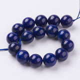 Natural Lapis Lazuli Beads Strands, Dyed, Round, Blue, 12mm, Hole: 1mm, about 16pcs/strand, 7.6 inch