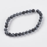 Natural Snowflake Obsidian Beads Strands, Round, Black, 6mm, Hole: 1mm