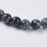 Natural Snowflake Obsidian Beads Strands, Round, Black, 6mm, Hole: 1mm