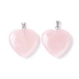 Natural Rose Quartz Pendants, with Platinum Tone Brass Findings, Heart, 27~28x24.5~26x6~8.5mm, Hole: 2.4x5.6mm