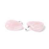 Natural Rose Quartz Pendants, with Platinum Tone Brass Findings, Heart, 27~28x24.5~26x6~8.5mm, Hole: 2.4x5.6mm