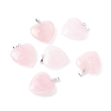 Natural Rose Quartz Pendants, with Platinum Tone Brass Findings, Heart, 27~28x24.5~26x6~8.5mm, Hole: 2.4x5.6mm