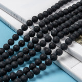 Natural Black Agate Bead Strands, Frosted, Round, 8mm, Hole: 1mm, about 49pcs/strand, 15.7 inch