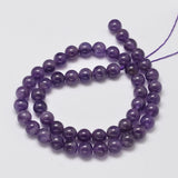 Natural Amethyst Round Bead Strands, 8mm, Hole: 1mm, about 46pcs/strand, 15.5 inch