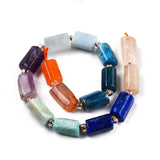 Natural Mixed Gemstone Beads Strands, with Seed Beads, Natural Citrine & Lapis Lazuli & Amazonite & Amethyst & Aquamarine & Botswana Agate, Faceted, Column, 8.5~12x5.5~7.5x4.5~7mm, Hole: 1.2mm, about 15~16pcs/strand, 7.09 inch~7.68 inch(18~19.5cm)