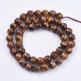 Natural Tiger Eye Round Bead Strands, Faceted, 8mm, Hole: 1mm