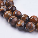 Natural Tiger Eye Round Bead Strands, Faceted, 8mm, Hole: 1mm