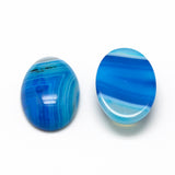 Natural Striped Agate/Banded Agate Cabochons, Dyed, Oval, Dodger Blue, 25x18x6~7mm, 2pc/Set