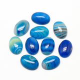 Natural Striped Agate/Banded Agate Cabochons, Dyed, Oval, Dodger Blue, 25x18x6~7mm, 2pc/Set