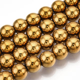 Non-Magnetic Synthetic Hematite Beads Strands, Color Plated, Grade A, Round, Goldenrod, 8mm, Hole: 1mm