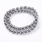 8MM Grade A Round Non-Magnetic Synthetic Hematite Beads Strands, Platinum Plated, 8mm, Hole: 1~2mm, about 55pcs/strand