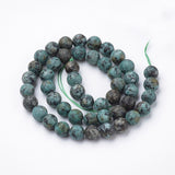 Natural Jasper Beads Strands, Imitation African Turquoise, Dyed, Frosted Style, Round, 8mm, Hole: 1mm, about 46pcs/strand, 14.96 inch(38cm)