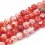 Dyed Natural Crackle Agate Beads Strands, Round, Red, 8~8.5mm, Hole: 1mm, about 48pcs/strand, 15.1 inch