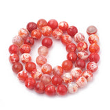 Dyed Natural Crackle Agate Beads Strands, Round, Red, 8~8.5mm, Hole: 1mm, about 48pcs/strand, 15.1 inch