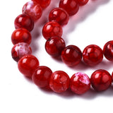 Dyed Natural Crackle Agate Beads Strands, Round, Red, 8~8.5mm, Hole: 1mm, about 48pcs/strand, 15.1 inch