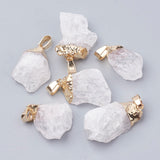 Natural Quartz Crystal Pendants, Rock Crystal Pendants, with Golden Tone Iron Brass Findings, Nuggets, Clear, 20~30x10~18x8~18mm, Hole: 3~4x7mm, 2pc/Set