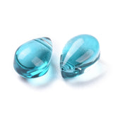 Transparent Glass Beads, Top Drilled Beads, Teardrop, Teal, 9x6x5mm, Hole: 1mm, 20pc/Set