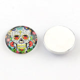 Half Round/Dome Candy Skull Pattern Glass Flatback Cabochons for DIY Projects, Mixed Color, 25x6mm, 10pc/Set