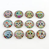 Half Round/Dome Candy Skull Pattern Glass Flatback Cabochons for DIY Projects, Mixed Color, 25x6mm, 10pc/Set