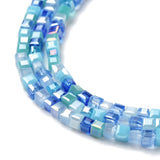 Gradient Color Electroplate Glass Bead Strands, Segmented Multi-color, AB Color Plated, Faceted, Cube, Royal Blue, 2.5x2.5x2.5mm, Hole: 0.8mm, about 170~180pcs/strand, 16.93~17.72 inch(43~45cm).