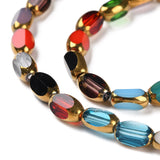 Electroplate Glass Beads Strands, Faceted, Oval, Golden Plated, Mixed Color, 7x4x3.5mm, Hole: 1mm, about 50pcs/strand, 12.99''(33cm)