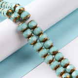 Electroplate Opaque Glass Beads Strands, Half Golden Plated, Long-Lasting Plated, Faceted, Rondelle, Turquoise, 7.5x6mm, Hole: 1.2mm, about 60pcs/strand, 15.75''(40cm)