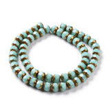 Electroplate Opaque Glass Beads Strands, Half Golden Plated, Long-Lasting Plated, Faceted, Rondelle, Turquoise, 7.5x6mm, Hole: 1.2mm, about 60pcs/strand, 15.75''(40cm)