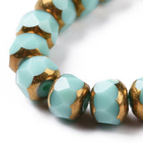 Electroplate Opaque Glass Beads Strands, Half Golden Plated, Long-Lasting Plated, Faceted, Rondelle, Turquoise, 7.5x6mm, Hole: 1.2mm, about 60pcs/strand, 15.75''(40cm)