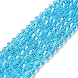 Imitation Austrian Crystal 5301 Bicone Beads, Faceted Glass Beads Strands, Light Sky Blue, 6x6mm, Hole: 1.2mm, about 47~48pcs/strand, 10.24 inch~10.43 inch(26~26.5cm)