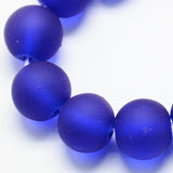 Transparent Glass Bead Strands, Frosted, Round, Blue, 10mm, Hole: 1.3~1.6mm, about 80pcs/strand, 31.4 inch