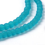 Transparent Glass Bead Strands, Frosted, Round, Dark Turquoise, 4mm, Hole: 1.1~1.6mm, about 200pcs/strand, 31.4 inch