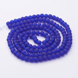 Transparent Glass Bead Strands, Frosted, Round, Blue, 6mm, Hole: 1.3~1.6mm, about 140pcs/strand, 31.4 inch