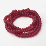 Transparent Glass Bead Strands, Frosted, Round, Dark Red, 6mm, Hole: 1.3~1.6mm, about 140pcs/strand, 31.4 inch