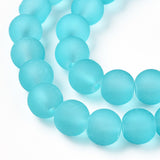 Transparent Glass Bead Strands, Frosted, Round, Dark Turquoise, 6mm, Hole: 1.3~1.6mm, about 140pcs/strand, 31.4 inch