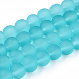 Transparent Glass Bead Strands, Frosted, Round, Dark Turquoise, 6mm, Hole: 1.3~1.6mm, about 140pcs/strand, 31.4 inch