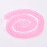 Transparent Glass Bead Strands, Frosted, Round, Pearl Pink, 6mm, Hole: 1.3~1.6mm, about 140pcs/strand, 31.4 inch