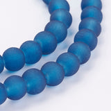 Transparent Glass Bead Strands, Frosted, Round, Marine Blue, 6mm, Hole: 1.3~1.6mm, about 140pcs/strand, 31.4 inch