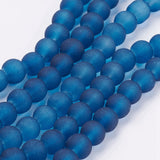 Transparent Glass Bead Strands, Frosted, Round, Marine Blue, 6mm, Hole: 1.3~1.6mm, about 140pcs/strand, 31.4 inch