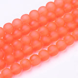 Transparent Glass Bead Strands, Frosted, Round, Orange Red, 8mm, Hole: 1~1.6mm, about 99pcs/strand, 31.4 inch