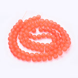 Transparent Glass Bead Strands, Frosted, Round, Orange Red, 8mm, Hole: 1~1.6mm, about 99pcs/strand, 31.4 inch