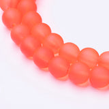 Transparent Glass Bead Strands, Frosted, Round, Orange Red, 8mm, Hole: 1~1.6mm, about 99pcs/strand, 31.4 inch