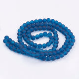 Transparent Glass Bead Strands, Frosted, Round, Marine Blue, 8mm, Hole: 1.3~1.6mm, about 99pcs/strand, 31.4 inch