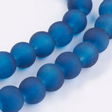 Transparent Glass Bead Strands, Frosted, Round, Marine Blue, 8mm, Hole: 1.3~1.6mm, about 99pcs/strand, 31.4 inch